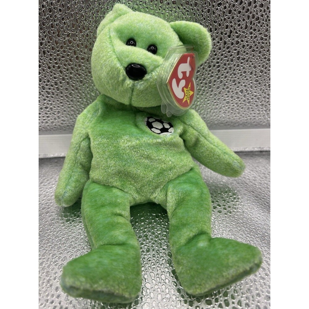 Ty Beanie Baby Collection 1998/99 - Kicks The Green Soccer Bear, TAG ERROR Rare